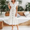 Elegant Ruffle Sleeve V-Neck Striped Long Dress - Image 6