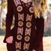 Ethnic Printed V-neck Long Flare Sleeve Vintage Dress - Image 2