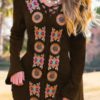Ethnic Printed V-neck Long Flare Sleeve Vintage Dress - Image 3