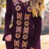 Ethnic Printed V-neck Long Flare Sleeve Vintage Dress - Image 4