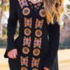 Ethnic Printed V-neck Long Flare Sleeve Vintage Dress - Image 5