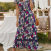Floral Short Sleeves V Neck Split Long Maxi Dresses - Image 2
