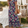 Floral Short Sleeves V Neck Split Long Maxi Dresses - Image 3
