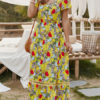 Floral Short Sleeves V Neck Split Long Maxi Dresses - Image 4