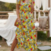 Floral Short Sleeves V Neck Split Long Maxi Dresses - Image 5