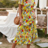 Floral Short Sleeves V Neck Split Long Maxi Dresses - Image 6