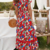 Floral Short Sleeves V Neck Split Long Maxi Dresses - Image 7