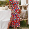 Floral Short Sleeves V Neck Split Long Maxi Dresses - Image 8