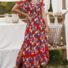 Floral Short Sleeves V Neck Split Long Maxi Dresses - Image 9