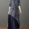Half Sleeves Floral Print Jewel Neck Layered Cotton Long Maxi Dress