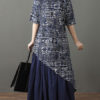 Half Sleeves Floral Print Jewel Neck Layered Cotton Long Maxi Dress - Image 3