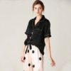 Lapel Collar Short Sleeve Striped Sleepwear