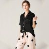 Lapel Collar Short Sleeve Striped Sleepwear - Image 2