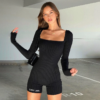 Long Sleeve Letters Embroidery Bodycon Sexy Playsuit - Image 6