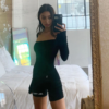 Long Sleeve Letters Embroidery Bodycon Sexy Playsuit - Image 11