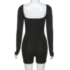 Long Sleeve Letters Embroidery Bodycon Sexy Playsuit - Image 4