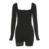 Long Sleeve Letters Embroidery Bodycon Sexy Playsuit - Image 5