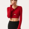 Long Sleeve Pure Color Cropped Plain T Shirt For Sports