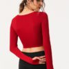 Long Sleeve Pure Color Cropped Plain T Shirt For Sports - Image 2