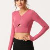 Long Sleeve Pure Color Cropped Plain T Shirt For Sports - Image 3