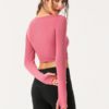 Long Sleeve Pure Color Cropped Plain T Shirt For Sports - Image 4