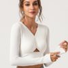 Long Sleeve Pure Color Cropped Plain T Shirt For Sports - Image 5