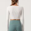 Long Sleeve Pure Color Cropped Plain T Shirt For Sports - Image 6