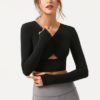 Long Sleeve Pure Color Cropped Plain T Shirt For Sports - Image 7