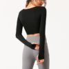 Long Sleeve Pure Color Cropped Plain T Shirt For Sports - Image 8