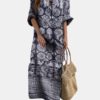 Long Sleeve Vintage Ethnic Print Maxi Dress