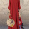 Maxi Dresses Half Sleeves Jewel Neck Printed Long Dress - Image 3