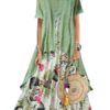 Maxi Dresses Jewel Neck Short Sleeves Printed Fake Two-Piece Style Long Dress - Image 4