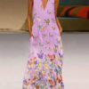Maxi Dresses Lilac V-Neck Sleeveless Printed Long Dress