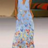 Maxi Dresses Lilac V-Neck Sleeveless Printed Long Dress - Image 2