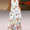 Maxi Dresses Lilac V-Neck Sleeveless Printed Long Dress - Image 4