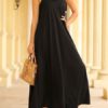 Maxi Dresses Sleeveless Straps Neck Ruffles Backless Polyester Long Dress