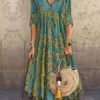 Maxi Dresses V-Neck Half Sleeves Printed Floor Length Oversized Dress