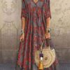 Maxi Dresses V-Neck Half Sleeves Printed Floor Length Oversized Dress - Image 2