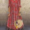 Maxi Dresses V-Neck Half Sleeves Printed Floor Length Oversized Dress - Image 3