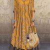 Maxi Dresses V-Neck Half Sleeves Printed Floor Length Oversized Dress - Image 5