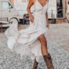 Maxi Dresses V Neck Animal Print Ruffle Floor Length Boho Dress