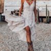 Maxi Dresses V Neck Animal Print Ruffle Floor Length Boho Dress - Image 3