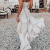 Maxi Dresses V Neck Animal Print Ruffle Floor Length Boho Dress - Image 4