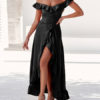 Off Shoulder Split Ruffles Maxi Dresses - Image 3