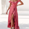 Off Shoulder Split Ruffles Maxi Dresses