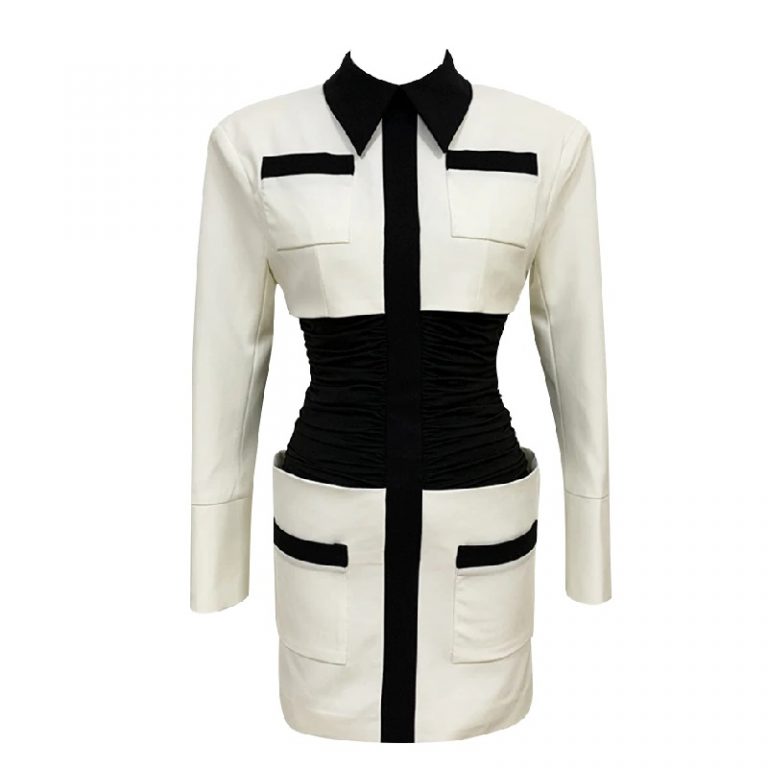 Patchwork Pocket Fashion Long Sleeve Bodycon Dress - Image 2
