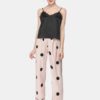 Polka Dot Spaghetti Straps Lace-trim Backless Lungewear Casual Pajama Set