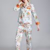 Satin Lapel Casual Loungewear Floral Printed Pajamas - Image 5