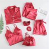 Sexy Faux Silk Long Sleeve 7 Pieces Sets - Image 5