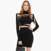 Sexy Lace Bandage Long Sleeve Hollow Out Club Mini Party Dress